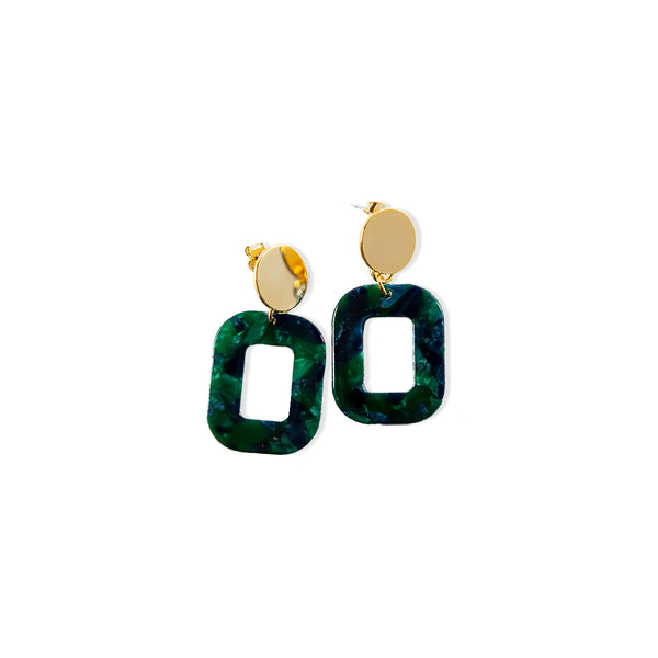 Marbled Green Square Earrings