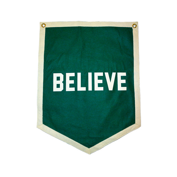 Believe Camp Flag - Green // Ivory Trim