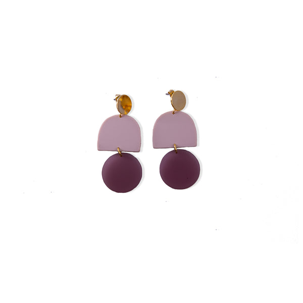 Matte Bisque Plum & Circle Earrings